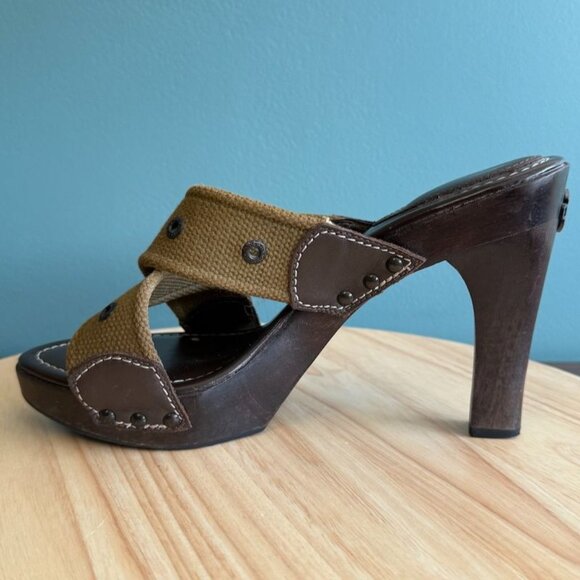 Vintage Womens Harley-Davidson 9 Platform Sandals Open Toe High Heel Olive Green - Picture 8 of 15